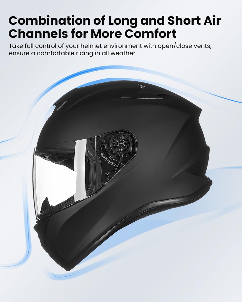 ILM Full Face Motorcycle Street Bike Helmet with Enlarged Air Vents, Free Replacement Visor for Men Women DOT Approved Model ST-06 (Gloss Black, Medium) - Image 4